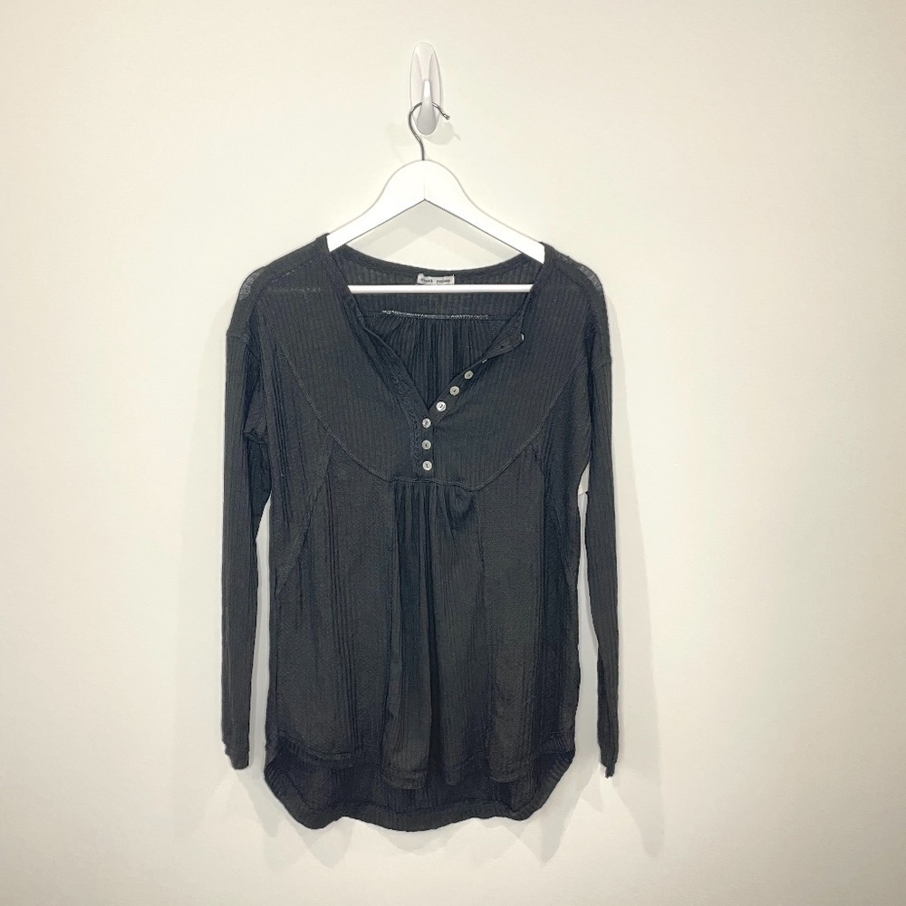 Sweet Romeo Waffle Knit Oversized Henley Top